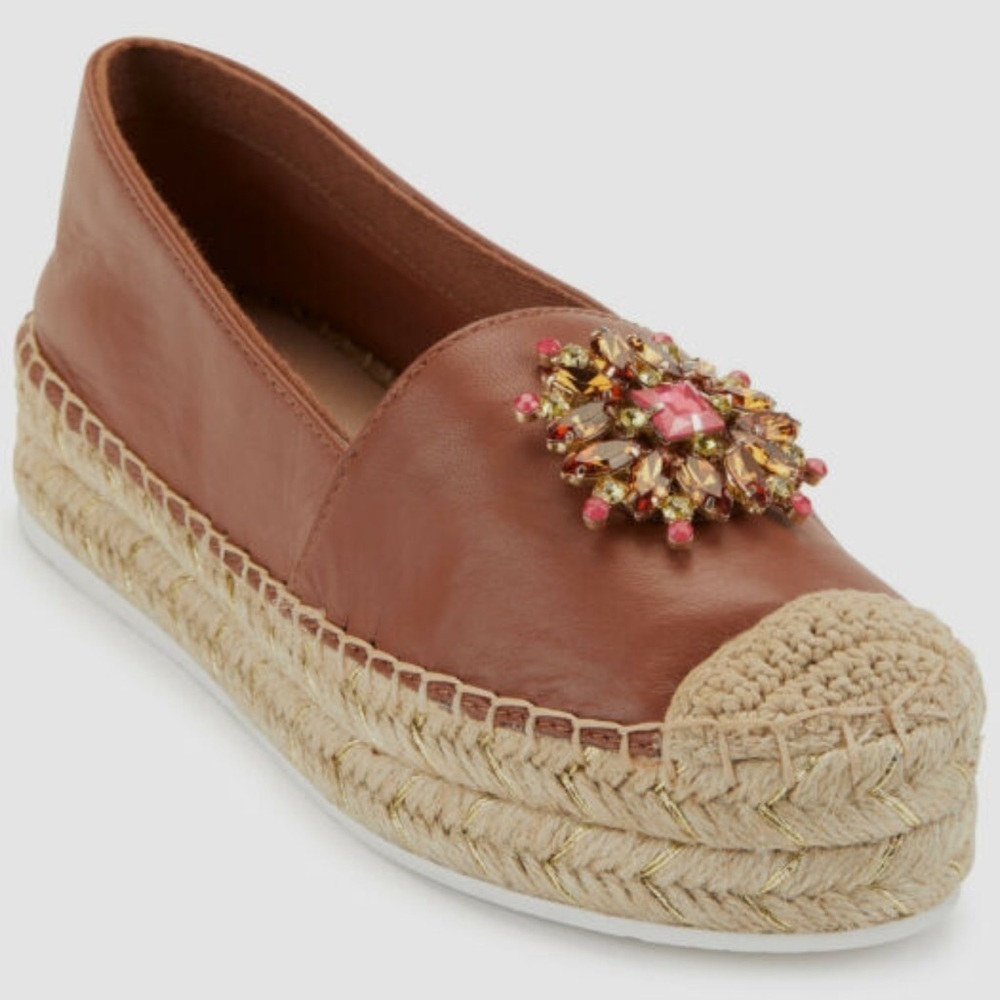 Karl Lagerfeld Paris Anja Sienna Brown Nappa leather espadrilles Sz 9.5